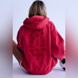 New Free People A Cut Above Flocked Buti Logo Hoodie Size S Rally Red